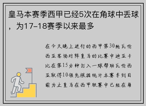 皇马本赛季西甲已经5次在角球中丢球,为17-18赛季以来最多 皇马本赛季西甲已经5次在角球中丢球,为17-18赛季以来最多