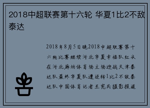 2018中超联赛第十六轮 华夏1比2不敌泰达